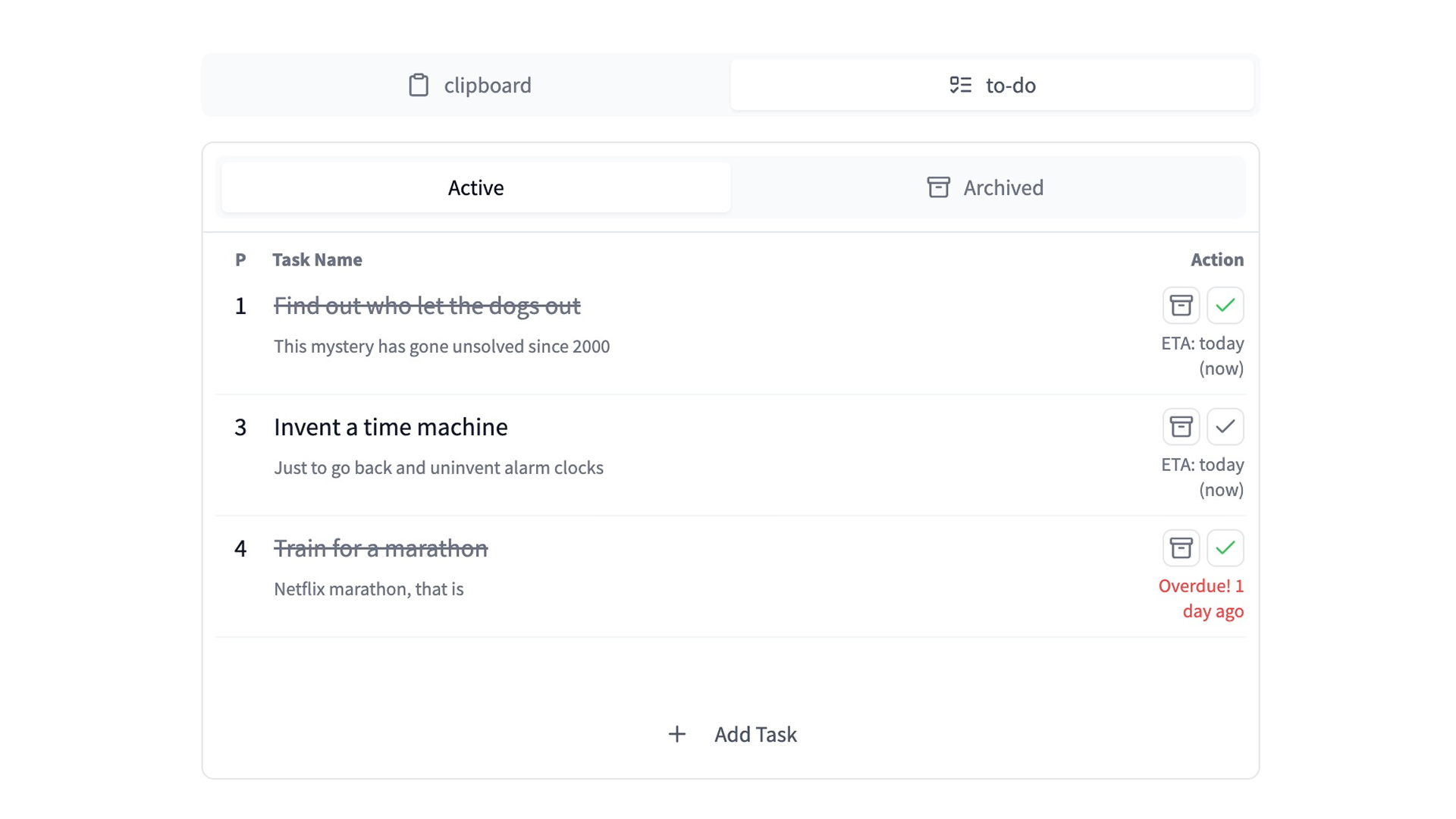 Minimal to-do interface designed for creative project management and design workflow organization